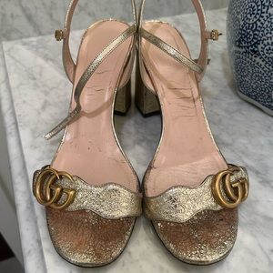 Women’s Gold Gucci Heels Size 40.5 Marmont logo-embellished metallic